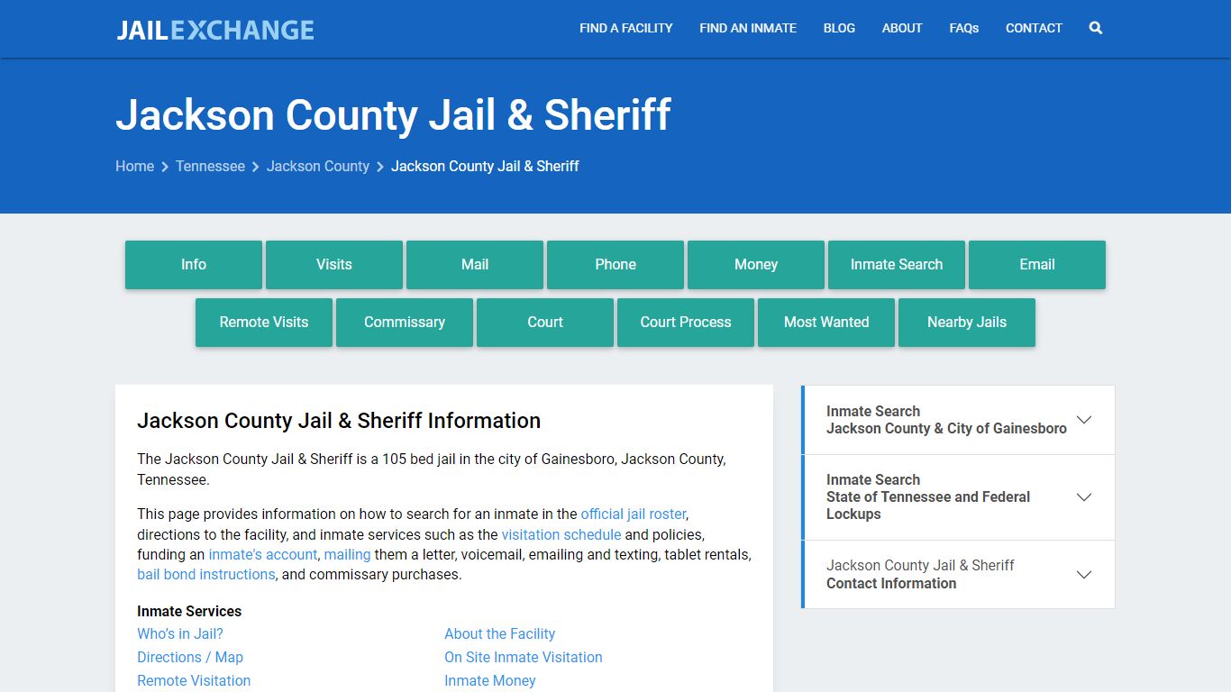 Jackson County Jail & Sheriff, TN Inmate Search, Information